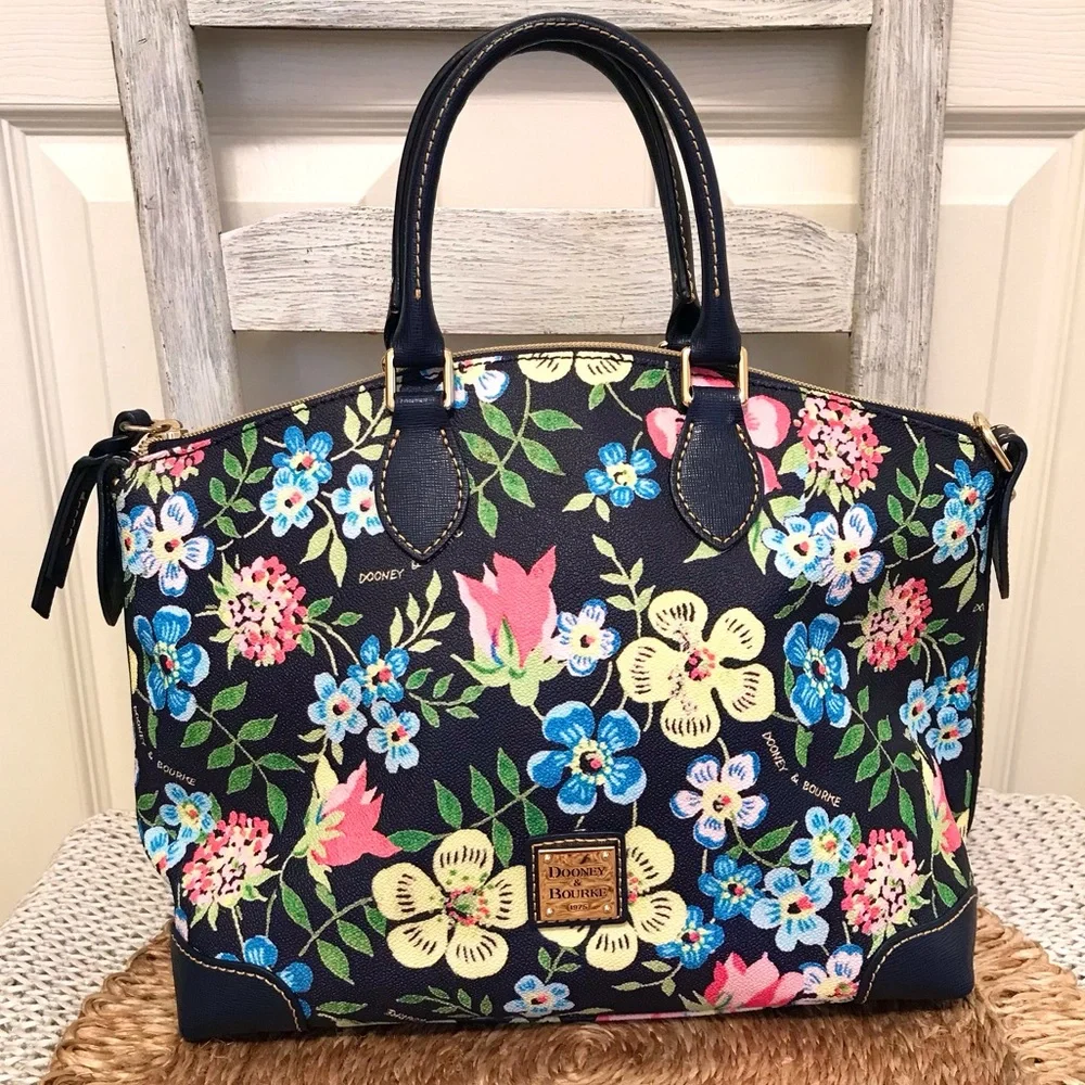 Dooney & Bourke Cottage Garden Ruby Satchel Midnight Blue